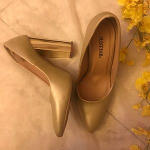 Block gold heels